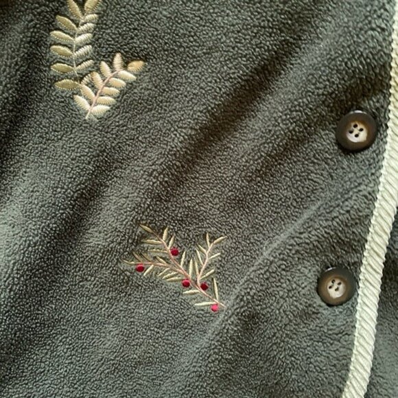 Christopher & Banks Green Embroidered Button-Up Fleece Jacket With Nature-Inspir - Picture 2 of 10